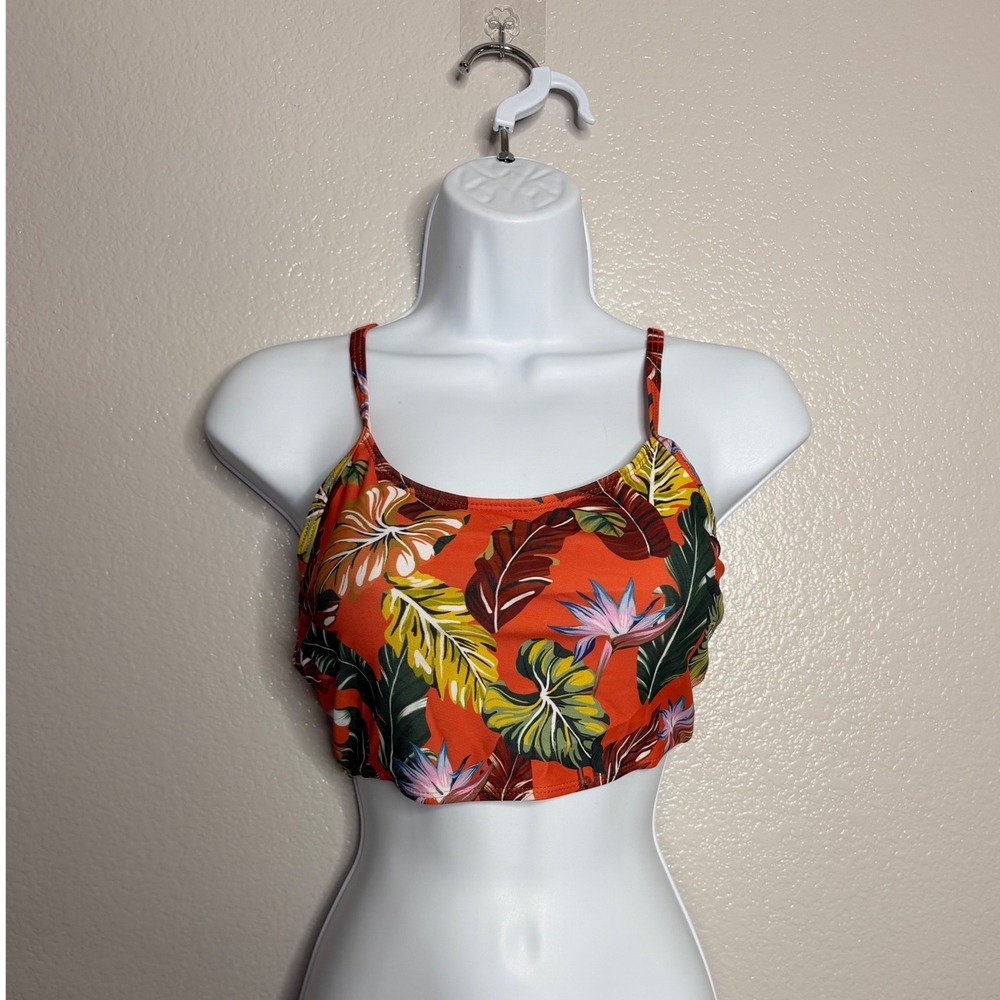 Zaful Orange Tropical Floral Lace Up Back Bikini Top NWT Size M